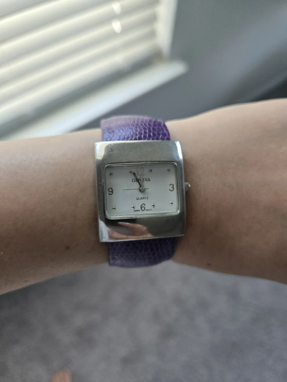 Geneva Women's Square Silver Case Quartz Watch with Purple Strap